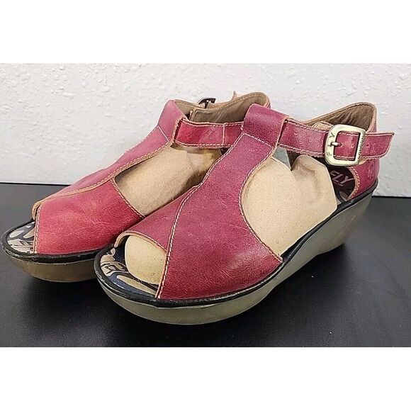 Fly London Shoes - Fly London Red Wedge Strap Sandals Size 8-8.5 / 39